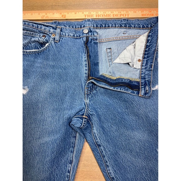 Levi Strauss premium Big E 505 Regular Jeans Mens W38 L30 Blue Distressed Denim - Picture 10 of 10